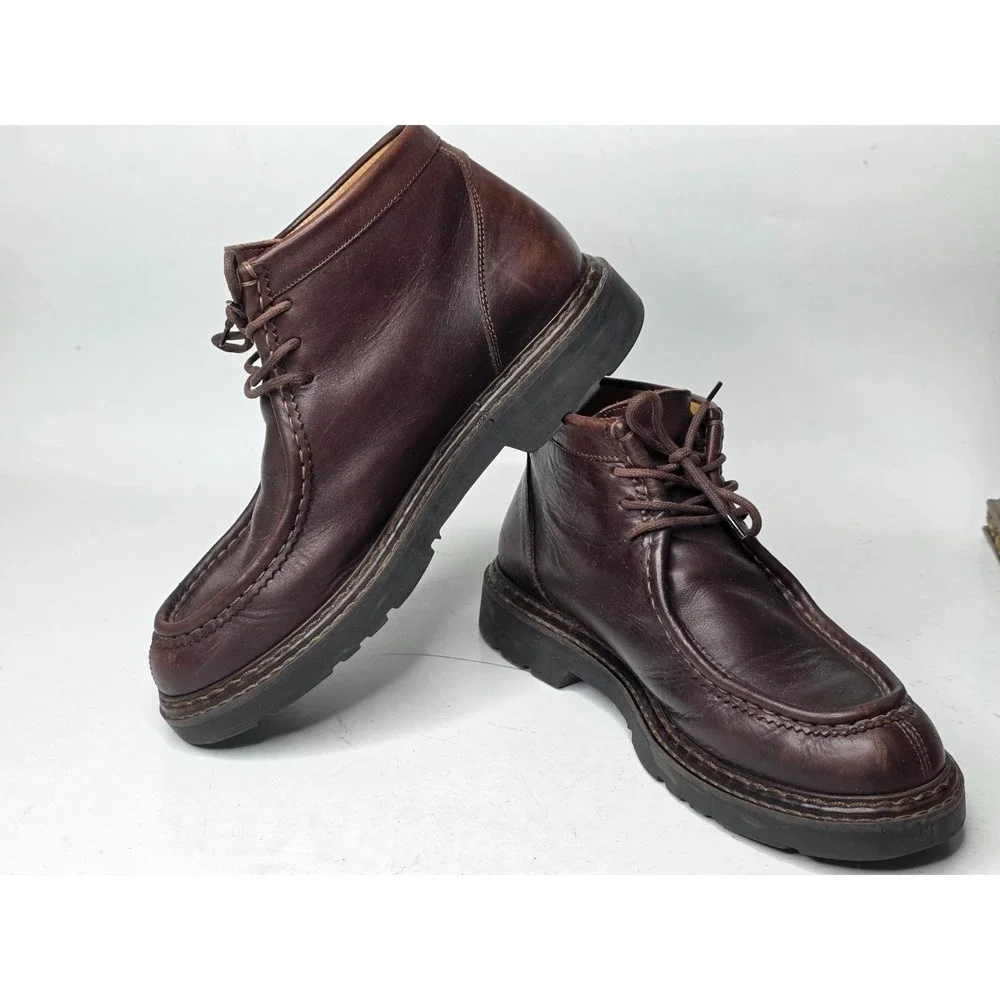J CREW Men's Boots Size 10 Brown Leather Chukka Lace‎ Up 3-eye Shoes Italy Made